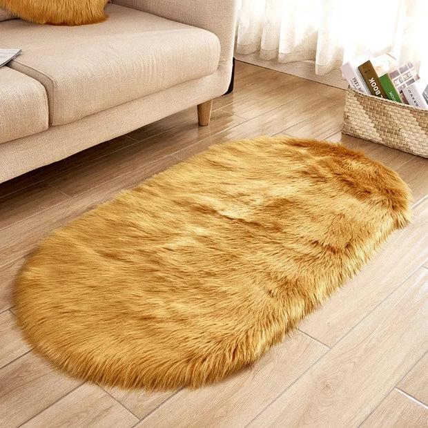 Faux Fur Area Rugs Large Oval Artificial Sheepskin Long Hair Carpets Floor White Wool Fluffy Soft Mats Bedroom for Living Room