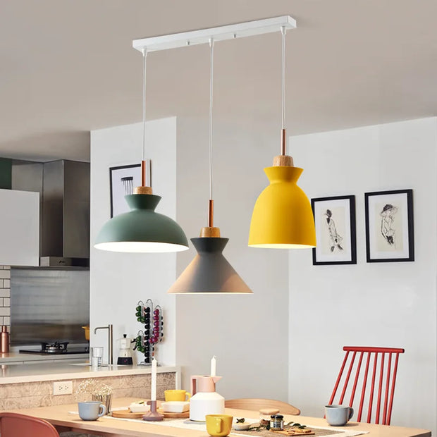 Nordic Combined Solid Wood Pendant Lights Multicolor Aluminum Lamp Shade Hanging Lamp For Home Restaurant Bar Hotel Cafe Decor