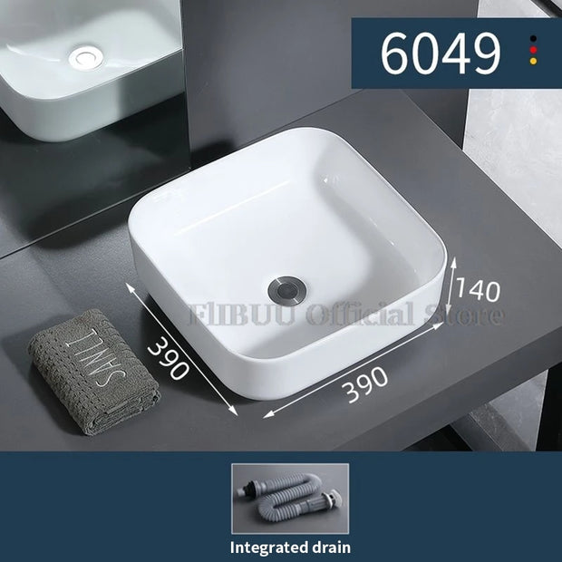 Ceramic Bathroom Vessel Sink Bowl Above Counter Ceramic Sink Bowl Lavatory Wash Hand Basin Countertop Basin Wash Bowl Porcelain