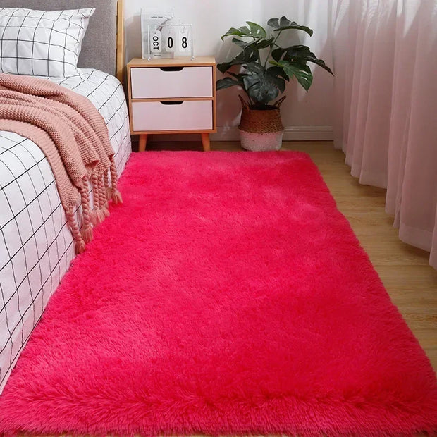 Solid Color Silk Wool Bedside Blanket for Girls Ins Bedroom Plush Carpet Silicone Non Slip Bottom Living Room Carpet  Cute Rug