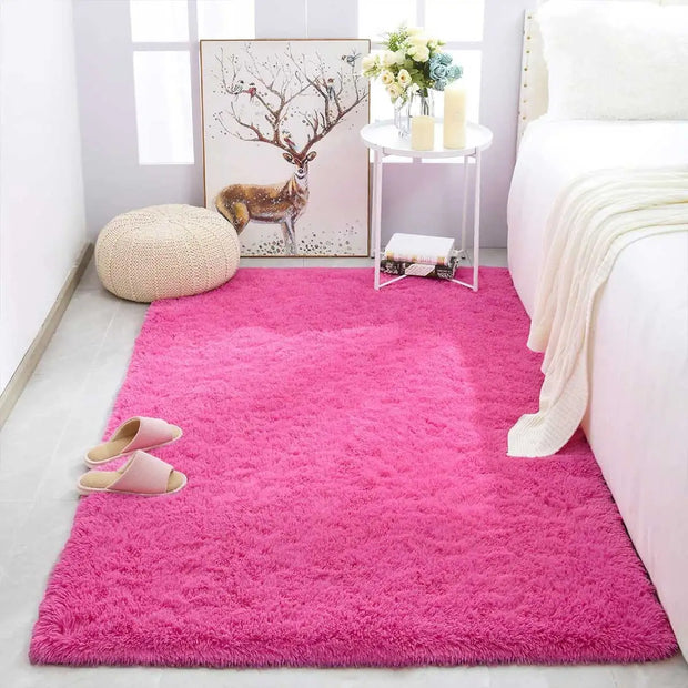 Pink Bedroom Carpet For Children's Room Cute Girls Floor Soft Mat Living Room Decoration White Fluffy Large Kids Bedside Rugs