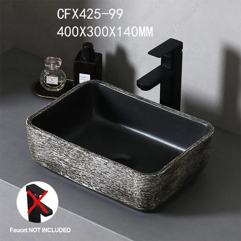 Ceramic Table Sink Above Counter Wash Basin Bathroom Lavatory Vanity Sink Art Basin Rectangular Balcony Countertop Vessel Sink