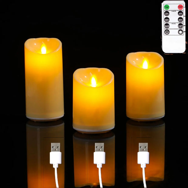 1 or 3 Pieces USB Charge Remote Control LED Decorative Moving Wick Candles,10/12.5/15 cm Rechargeable Dancing Church Candles