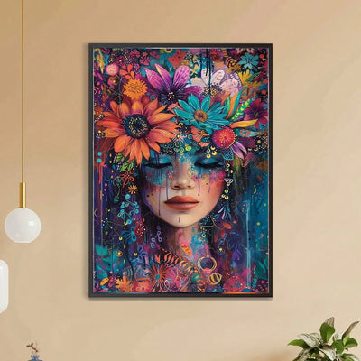 1 piece A woman with flowers on her head DIY diamond painting, DIY diamond painting set accessories, suitable for home living