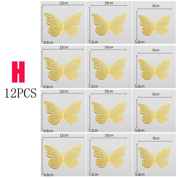 12Pcs Fashion 3D Hollow Butterfly Creative Wall Sticker For DIY Wall Stickers Modern Wall Art Home Decorations DIY Gift