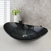 KEMAIDI Tempered Glass Basin Round/Oval/Square/Rectangular Shape White Stripes w/Hot & Cold Faucet Glass Bathroom Sink Set