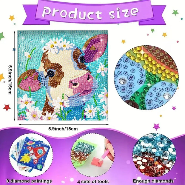 New DIY Children's Number Diamond Painting Cartoon Animal  Art Diamond Embroidery Rhinestone Stickers Set