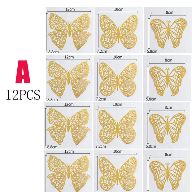 12Pcs Fashion 3D Hollow Butterfly Creative Wall Sticker For DIY Wall Stickers Modern Wall Art Home Decorations DIY Gift