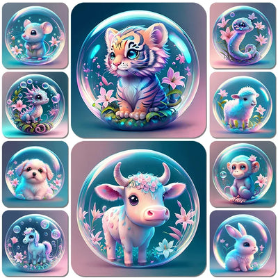 5D AB Diamond Painting Unicorn Tiger Dog Glass Ball Animal Picture Cross Embroidery Mosaic Kit Children's Hobbies Diy Decoration