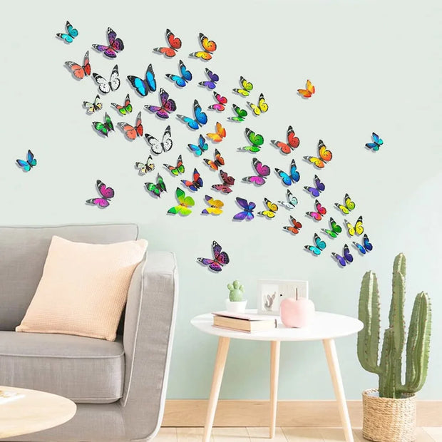 12pcs/set New Arrive Mirror Sliver 3D Butterfly Wall Stickers Party Wedding Decor DIY Home Decorations