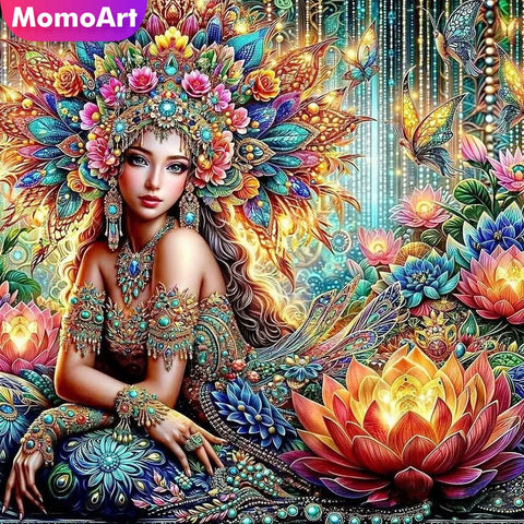 Momoart Diamond Mosaic Woman Rhinestones Pictures Girl Painting Portrait Flower Lotus New Arrivals Handmade Hobby