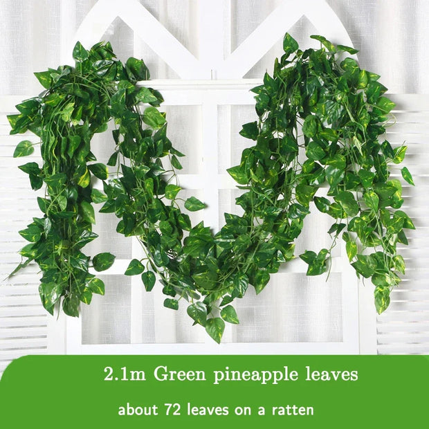 72pcs Leaves 2.1m Artificial Plants Green Ivy Garland Wall Hanging Vine Silk Ivy Leaf Home Garden Decoration Wedding Wreath Leaf