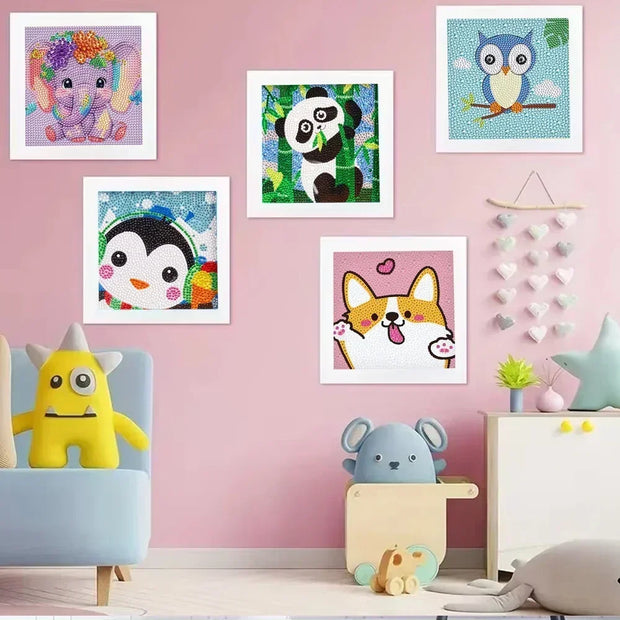 New DIY Children's Number Diamond Painting Cartoon Animal  Art Diamond Embroidery Rhinestone Stickers Set