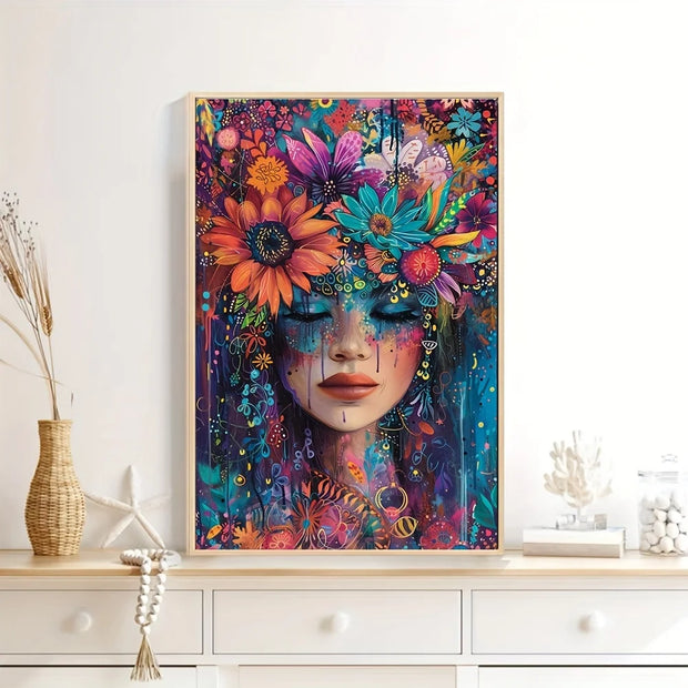 1 piece A woman with flowers on her head DIY diamond painting, DIY diamond painting set accessories, suitable for home living