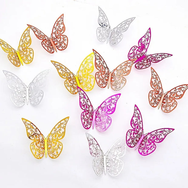 12Pcs Fashion 3D Hollow Butterfly Creative Wall Sticker For DIY Wall Stickers Modern Wall Art Home Decorations DIY Gift