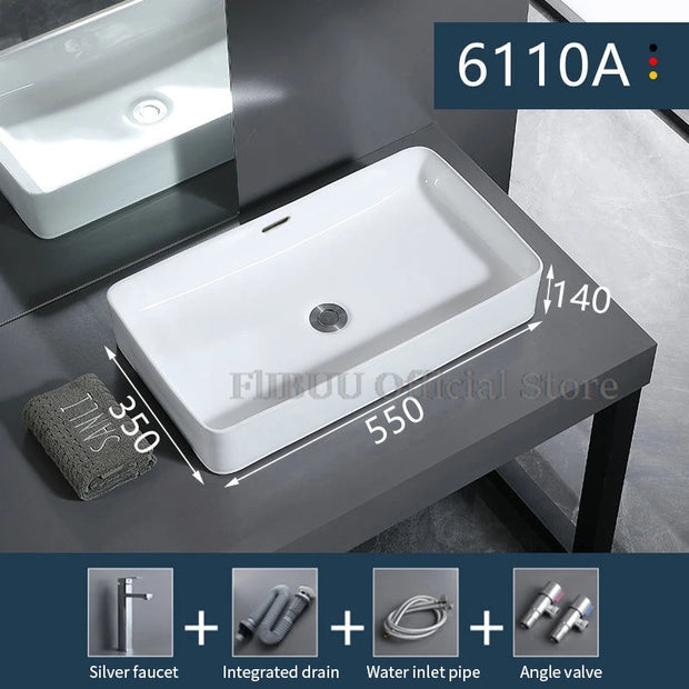 Ceramic Bathroom Vessel Sink Bowl Above Counter Ceramic Sink Bowl Lavatory Wash Hand Basin Countertop Basin Wash Bowl Porcelain