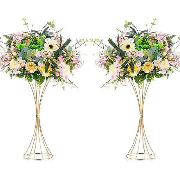 2PCS Gold Color Iron Flower Vases Wedding Flower Stands Arrangement Props Table Centerpiece Flowers Rack Home Decorations