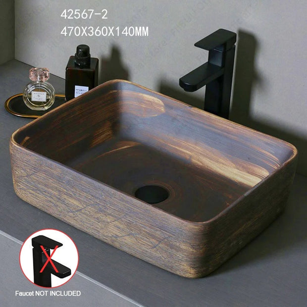 Brown Ceramic Vessel Sink Vanity Bowl Oval Bathroom Table Sink Lavatory Balcony Art Basin Above Counter Pedestal Washing Basin