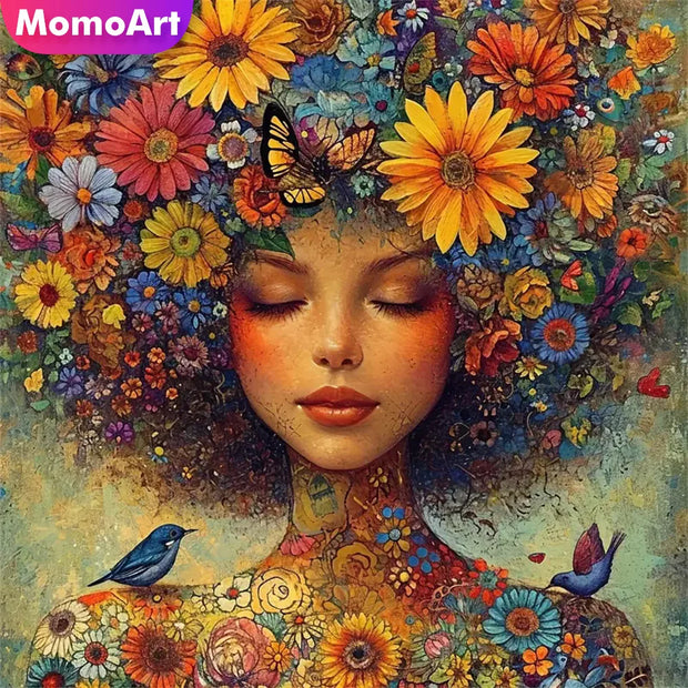 Momoart Diamond Embroidery Woman Portrait Paintings Flower Full Square Diamond Mosaic Art Handmade Gift