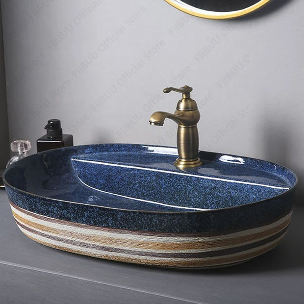 Porcelain Ceramic Table Sink Bathroom Vanity Bowl Basin Countertop Oval Art Washbasin Above Counter Lavatory Balcony Vessel Sink