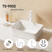 Rectangular White Ceramic Vessel Sink Bathroom Table Sink For Home Apartment Balcony Lavatory Vanity Sink Countertop Wash Basin