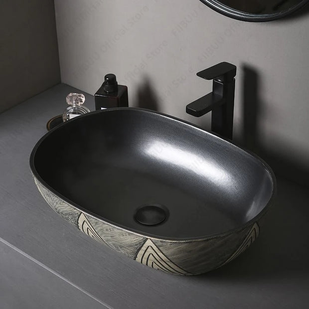 Ceramic Porcelain Table Sink Rectangular Bathroom Vessel Sink Vanity Bowl Art Basin Balcony Lavatory Countertop Washing Basin