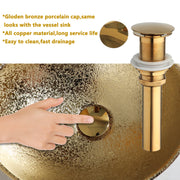 KEMAIDI 16" Gold Bathroom Sink Ceramic Vessel Sinks for Bathrooms Above Counter Bathroom Sink Oval Vessel Sink with Faucet Combo