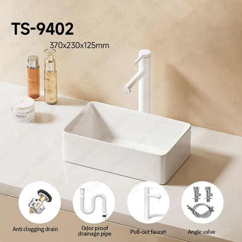 Rectangular White Ceramic Vessel Sink Bathroom Table Sink For Home Apartment Balcony Lavatory Vanity Sink Countertop Wash Basin