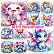 DIY AB Diamond Painting Cute Axolotl Elf Dragon Diamond Embroidery Cartoon Animal Cross Stitch Set Art Home Decoration Gift