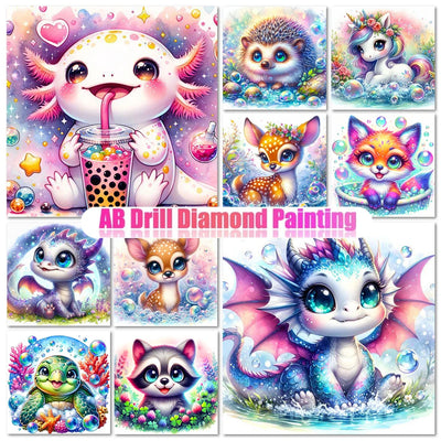 DIY AB Diamond Painting Cute Axolotl Elf Dragon Diamond Embroidery Cartoon Animal Cross Stitch Set Art Home Decoration Gift