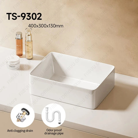 Rectangular White Ceramic Vessel Sink Bathroom Table Sink For Home Apartment Balcony Lavatory Vanity Sink Countertop Wash Basin