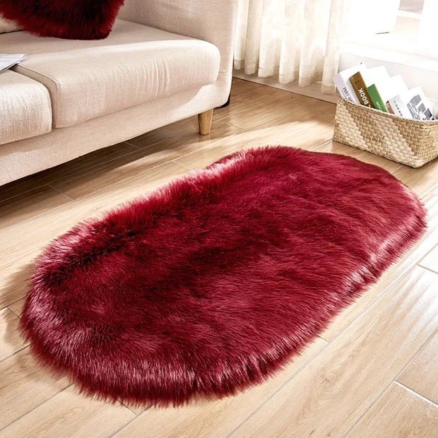 Faux Fur Area Rugs Large Oval Artificial Sheepskin Long Hair Carpets Floor White Wool Fluffy Soft Mats Bedroom for Living Room