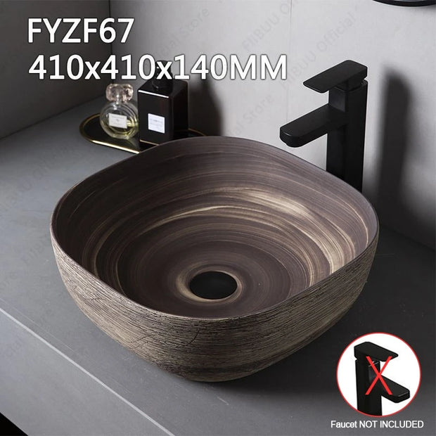 Brown Ceramic Vessel Sink Vanity Bowl Oval Bathroom Table Sink Lavatory Balcony Art Basin Above Counter Pedestal Washing Basin