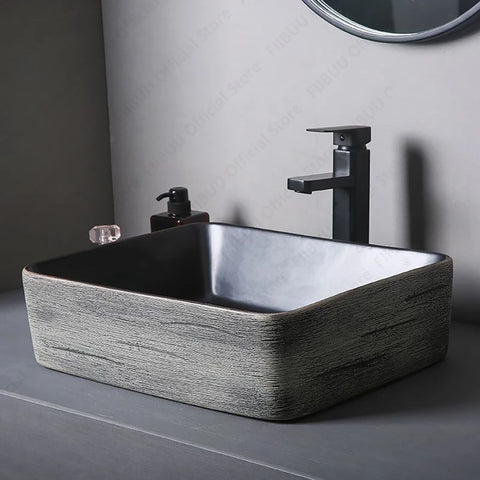 Ceramic Table Sink Above Counter Wash Basin Bathroom Lavatory Vanity Sink Art Basin Rectangular Balcony Countertop Vessel Sink