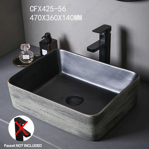 Ceramic Table Sink Above Counter Wash Basin Bathroom Lavatory Vanity Sink Art Basin Rectangular Balcony Countertop Vessel Sink