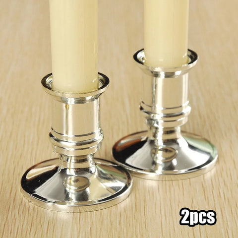 2pcs Traditional Shape Taper Standard Candle Holders Silver Gold Candlestick Electronic Candles Wedding Dinner Home Decoration