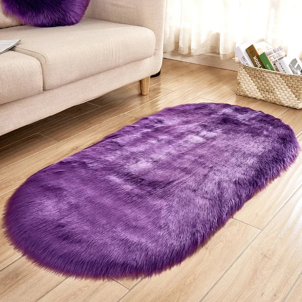 Faux Fur Area Rugs Large Oval Artificial Sheepskin Long Hair Carpets Floor White Wool Fluffy Soft Mats Bedroom for Living Room