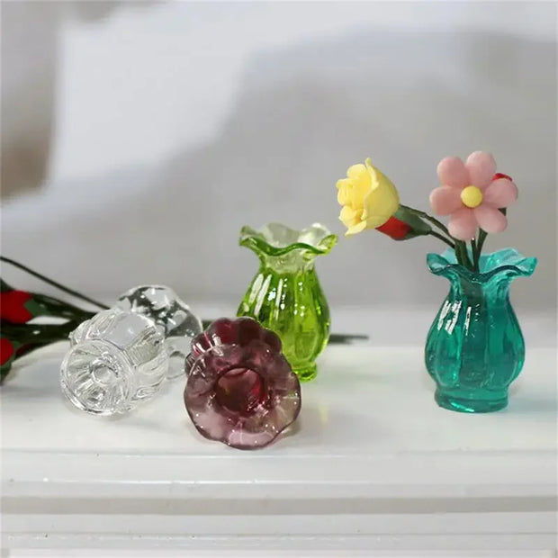 Simulation Glass Lace Vase Model Dollhouse Miniature Mini Living Room Decor Miniature Flower Vase Doll House Accessories