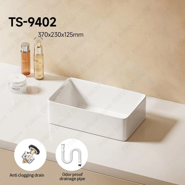 Rectangular White Ceramic Vessel Sink Bathroom Table Sink For Home Apartment Balcony Lavatory Vanity Sink Countertop Wash Basin