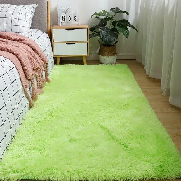 Solid Color Silk Wool Bedside Blanket for Girls Ins Bedroom Plush Carpet Silicone Non Slip Bottom Living Room Carpet  Cute Rug