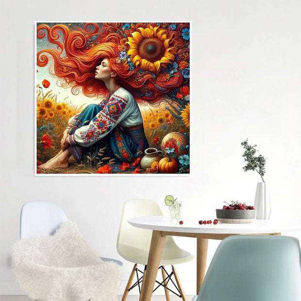 AZQSD Diamond Embroidery Sale Girl Portrait Picture Of Rhinestones Sunflower Painting Cross Stitch Home Decor Needlework