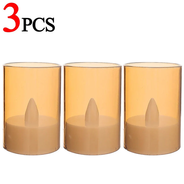 10/1PCS LED Electronic Candles Acrylic Cup Flameless Warm Light Candle Battery Powered Wedding Birthday Party Decoration Lights