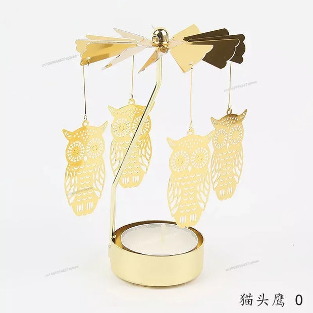 Metal Rotating Spinner Carousel Candle Tea Light Holder Table Rotating Transfer Windmill Decoration Home Elegance Candle Holder