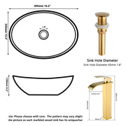 KEMAIDI 16" Gold Bathroom Sink Ceramic Vessel Sinks for Bathrooms Above Counter Bathroom Sink Oval Vessel Sink with Faucet Combo