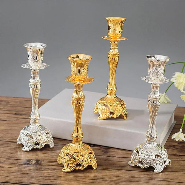 2Pcs Gold Candle Holder Candlesticks Candles Silver Wedding Europe Metal Candle Stand Wedding Table Home Decoration