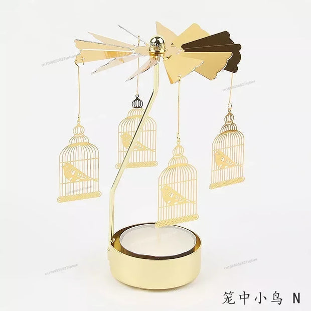 Metal Rotating Spinner Carousel Candle Tea Light Holder Table Rotating Transfer Windmill Decoration Home Elegance Candle Holder