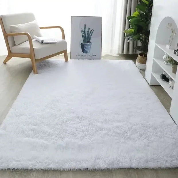 Fluffy Cream White Woolen Rug for Luxurious Bedroom and Living Room Decor - Bedroom and Living Room Soft and Cozy Silk Wool Rugs