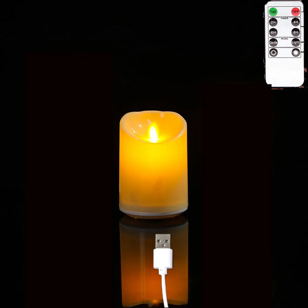 1 or 3 Pieces USB Charge Remote Control LED Decorative Moving Wick Candles,10/12.5/15 cm Rechargeable Dancing Church Candles