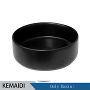 KEMAIDI Matte Black Bathroom Ceramic Washing Bowl Sink Above Counter Round Bathroom Sinks with Faucet Mixer Tap Set Deck Mounted