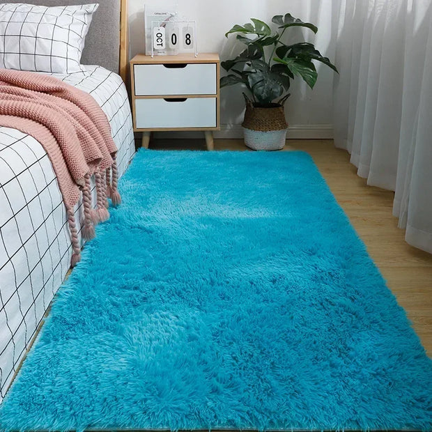 Solid Color Silk Wool Bedside Blanket for Girls Ins Bedroom Plush Carpet Silicone Non Slip Bottom Living Room Carpet  Cute Rug